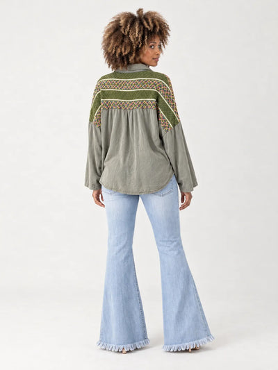 Women's Sage Green Long Sleeve Oversized Shirt