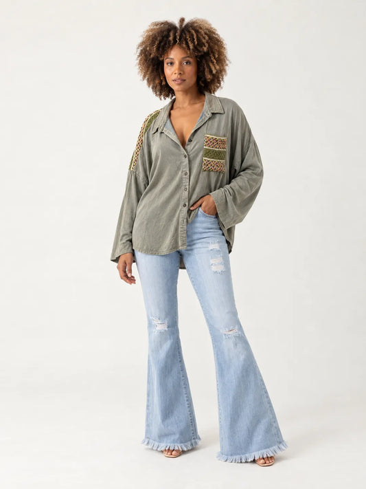 zara-sage-shirt-flare-jeans-front