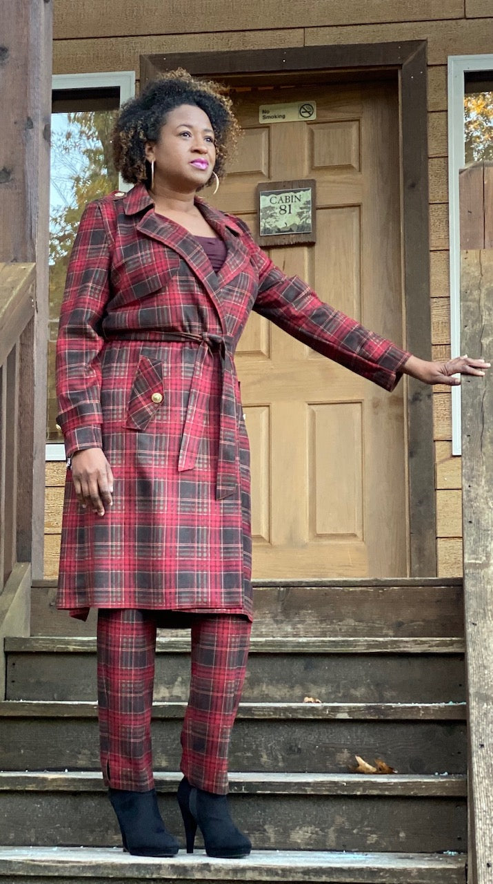 Rust Plaid Coat and Pants Set