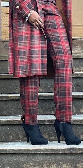 Rust Plaid Coat and Pants Set