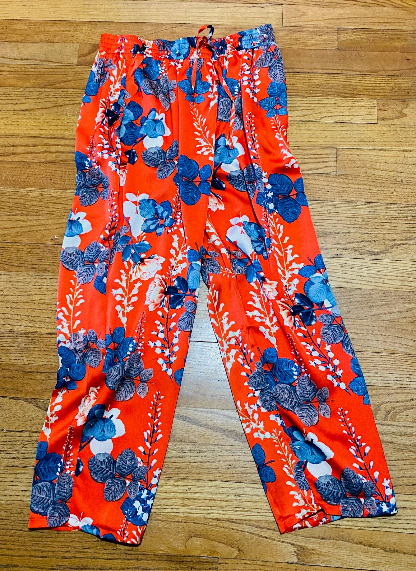 Red Floral Crop Pants