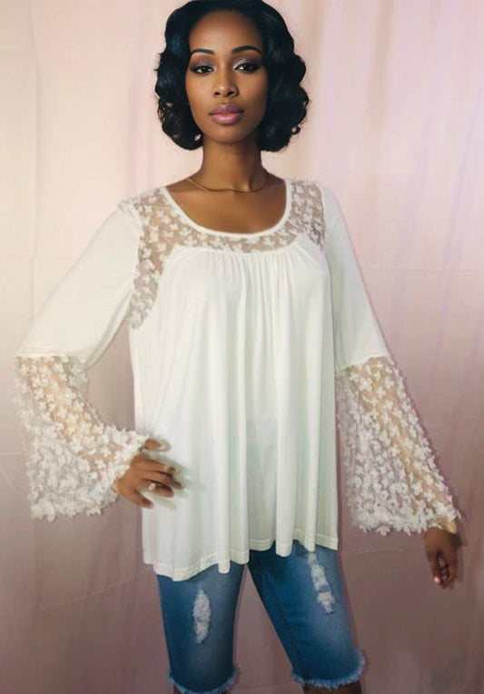 Feminine Floral Applique Top